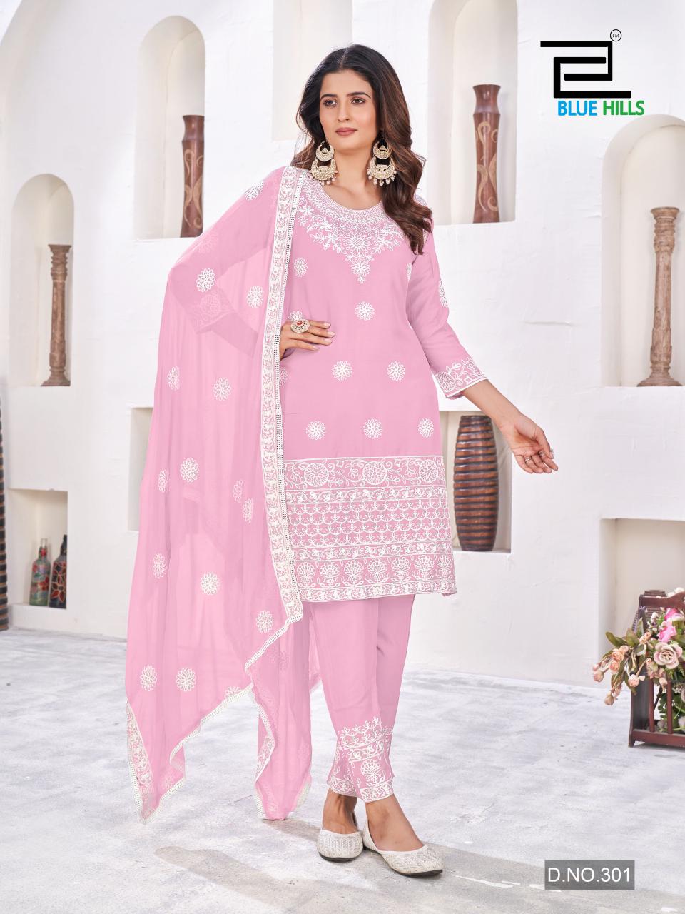 Heenaz Vol 3 By Blue Hills Rayon Embroidery Kurti With Bottom Dupatta Wholesale Shop In Surat
